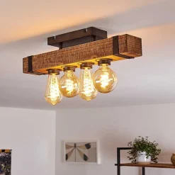 Plafonnier Montgomery Bois Fonce, Noir, 4 Lumieres