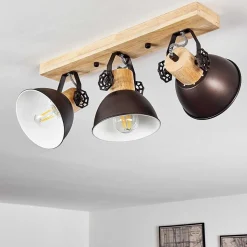 Plafonnier Orny Anthracite, Bois Clair, 3 Lumieres