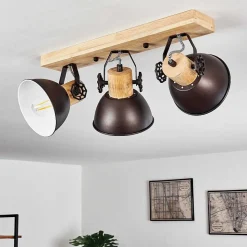 Plafonnier Orny Anthracite, Bois Clair, 3 Lumieres