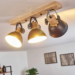 Plafonnier Orny Anthracite, Bois Clair, 3 Lumieres