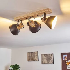 Plafonnier Orny Anthracite, Bois Clair, 3 Lumieres