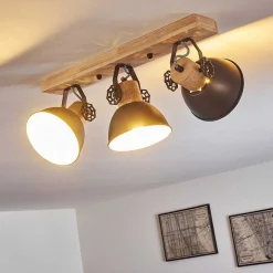 Plafonnier Orny Anthracite, Bois Clair, 3 Lumieres