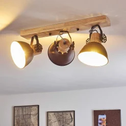 Plafonnier Orny Anthracite, Bois Clair, 3 Lumieres