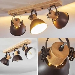 Plafonnier Orny Anthracite, Bois Clair, 3 Lumieres