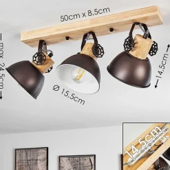 Plafonnier Orny Anthracite, Bois Clair, 3 Lumieres