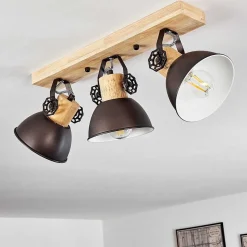 Plafonnier Orny Anthracite, Bois Clair, 3 Lumieres