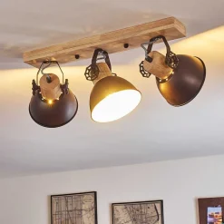 Plafonnier Orny Anthracite, Bois Clair, 3 Lumieres