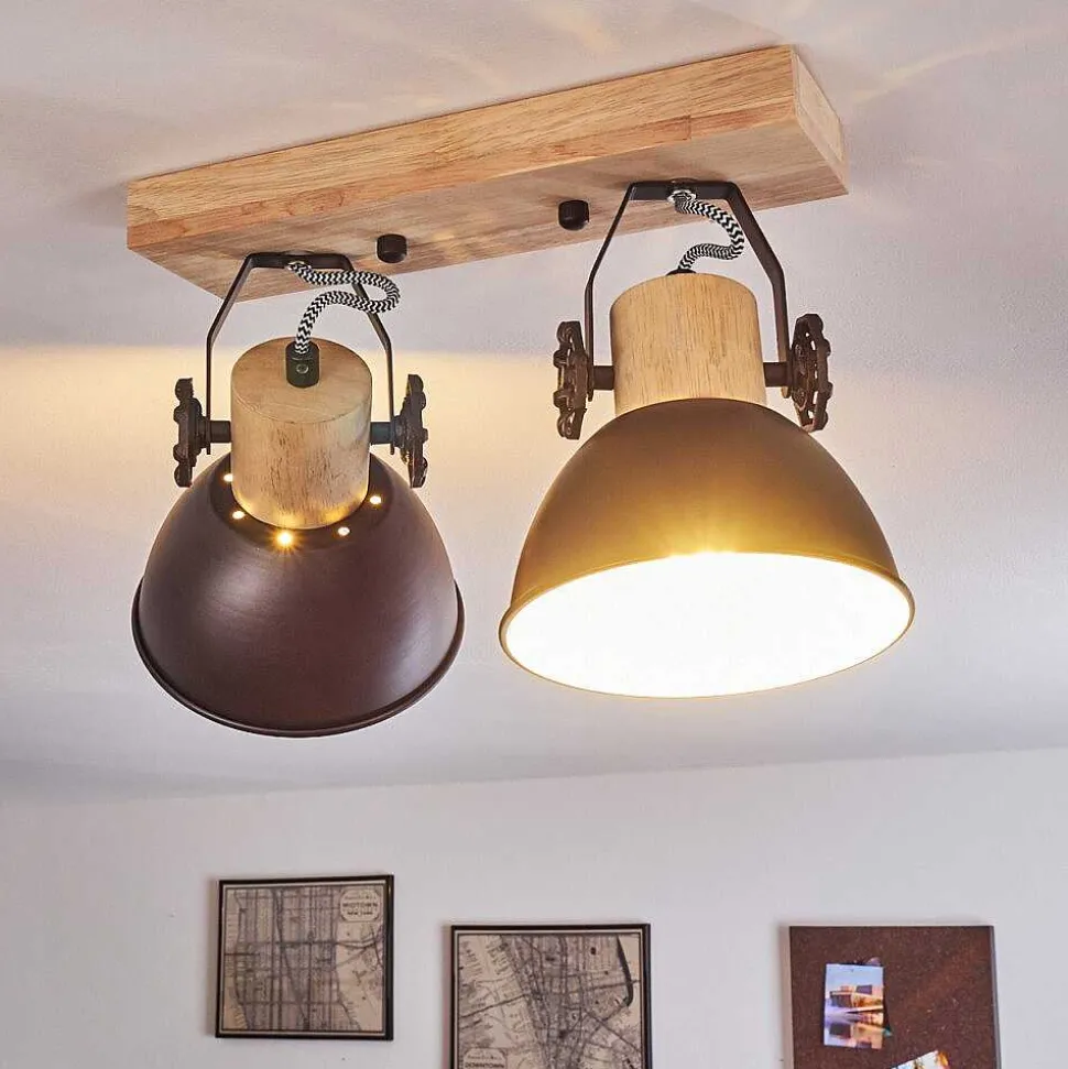 Plafonnier Orny Anthracite, Bois Clair, 2 Lumieres