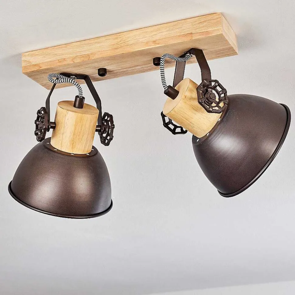 Plafonnier Orny Anthracite, Bois Clair, 2 Lumieres