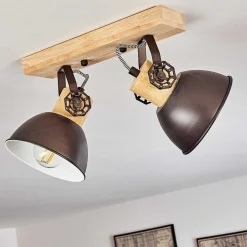 Plafonnier Orny Anthracite, Bois Clair, 2 Lumieres