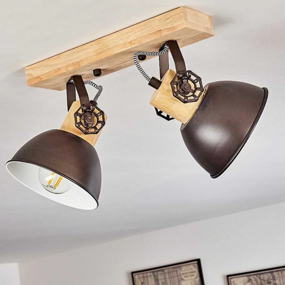 Plafonnier Orny Anthracite, Bois Clair, 2 Lumieres