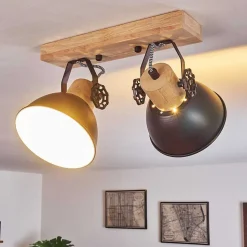 Plafonnier Orny Anthracite, Bois Clair, 2 Lumieres