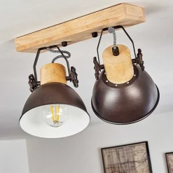 Plafonnier Orny Anthracite, Bois Clair, 2 Lumieres