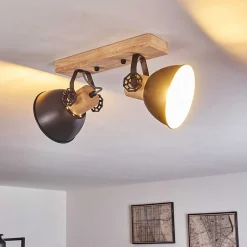 Plafonnier Orny Anthracite, Bois Clair, 2 Lumieres