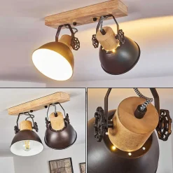 Plafonnier Orny Anthracite, Bois Clair, 2 Lumieres