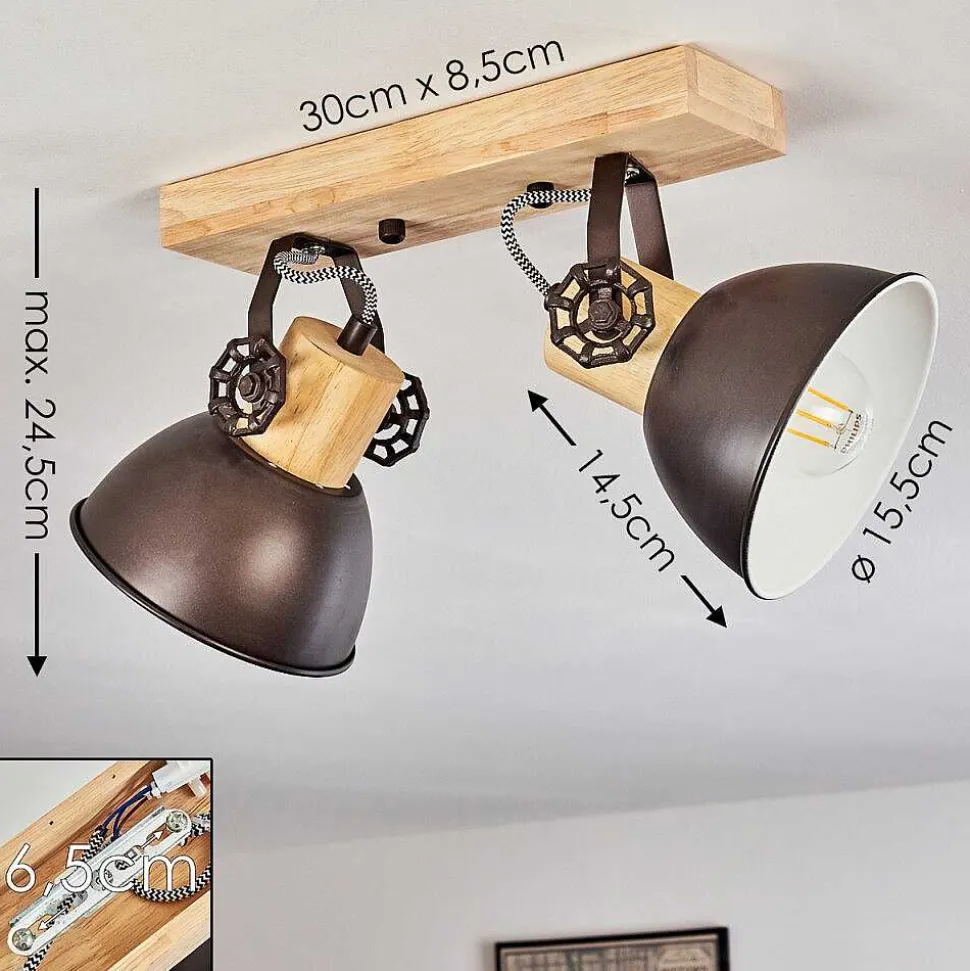 Plafonnier Orny Anthracite, Bois Clair, 2 Lumieres