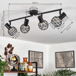 Plafonnier Palmira Noir, 4 Lumieres