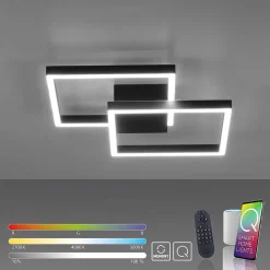 Plafonnier Paul Neuhaus Q-Marko Led Noir, 1 Lumiere, Telecommandes, Changeur De Couleurs