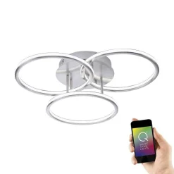 Plafonnier Paul Neuhaus Q-Nevio Led Nickel Mat, 3 Lumieres, Telecommandes