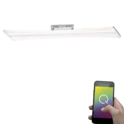 Plafonnier Paul Neuhaus Q-Riller Led Chrome, 2 Lumieres, Telecommandes, Changeur De Couleurs