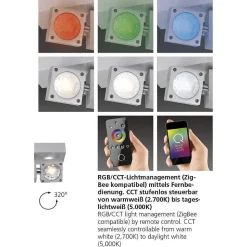 Plafonnier Paul Neuhaus Q-Nemo Led Aluminium, 8 Lumieres, Telecommandes, Changeur De Couleurs