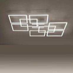 Plafonnier Paul-Neuhaus Q-Inigo Led Acier Brosse, 7 Lumieres, Telecommandes