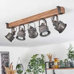 Plafonnier Pehefito Brun, Noir, 5 Lumieres