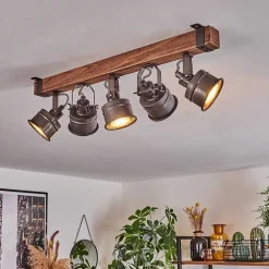 Plafonnier Pehefito Brun, Noir, 5 Lumieres