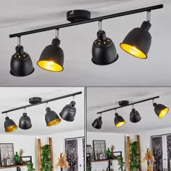 Plafonnier Pistrino Chrome, Noir, 4 Lumieres