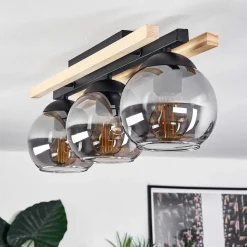Plafonnier Podre Bois Clair, Noir, 3 Lumieres