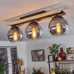 Plafonnier Podre Bois Clair, Noir, 3 Lumieres