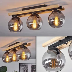 Plafonnier Podre Bois Clair, Noir, 3 Lumieres