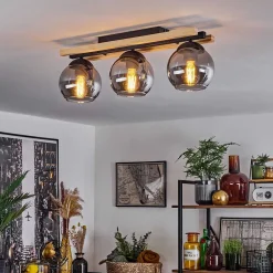 Plafonnier Podre Bois Clair, Noir, 3 Lumieres