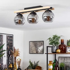 Plafonnier Podre Bois Clair, Noir, 3 Lumieres