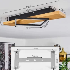 Plafonnier Pompu Led Bois Clair, Noir, 1 Lumiere