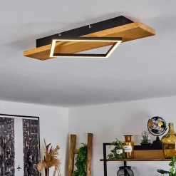 Plafonnier Pompu Led Bois Clair, Noir, 1 Lumiere