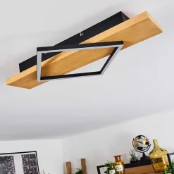 Plafonnier Pompu Led Bois Clair, Noir, 1 Lumiere