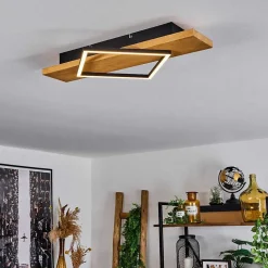 Plafonnier Pompu Led Bois Clair, Noir, 1 Lumiere