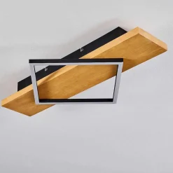 Plafonnier Pompu Led Bois Clair, Noir, 1 Lumiere