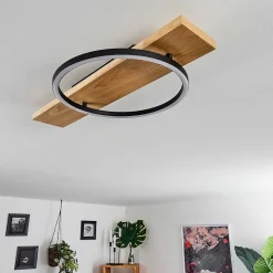 Plafonnier Pompu Led Bois Clair, Noir, 1 Lumiere