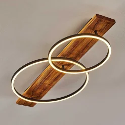 Plafonnier Pompu Led Bois Fonce, Noir, 2 Lumieres