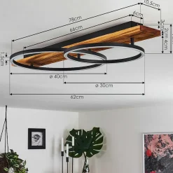 Plafonnier Pompu Led Bois Fonce, Noir, 2 Lumieres