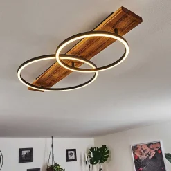 Plafonnier Pompu Led Bois Fonce, Noir, 2 Lumieres