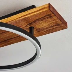 Plafonnier Pompu Led Bois Fonce, Noir, 2 Lumieres