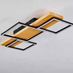 Plafonnier Pompu Led Bois Clair, Noir, 1 Lumiere