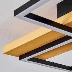 Plafonnier Pompu Led Bois Clair, Noir, 1 Lumiere