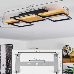 Plafonnier Pompu Led Bois Clair, Noir, 1 Lumiere