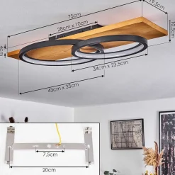 Plafonnier Pompu Led Ecru, Noir, 1 Lumiere