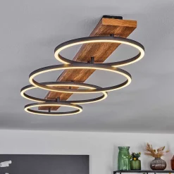 Plafonnier Pompu Led Ecru, Noir, 1 Lumiere