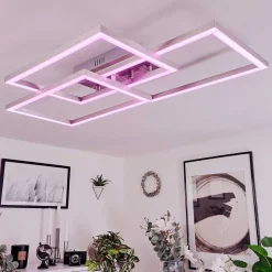 Plafonnier Relous Led Acier Inoxydable, 3 Lumieres, Telecommandes, Changeur De Couleurs